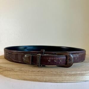 Vintage 90s Warm Brown Leather Arrow Wrap Genuine Leather Belt Size Medium